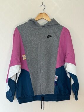Nike Kids Gray, Pink & Navy Colorblock Hoodie Jacket